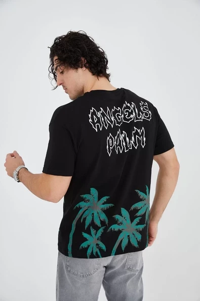 Erkek Baskılı Bisiklet Yaka T-Shirt - Siyah - 3