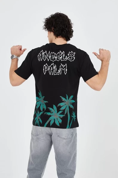 Erkek Baskılı Bisiklet Yaka T-Shirt - Siyah - 5