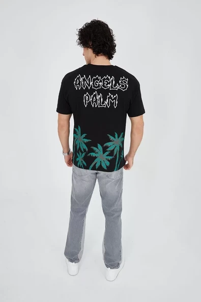 Erkek Baskılı Bisiklet Yaka T-Shirt - Siyah - 2