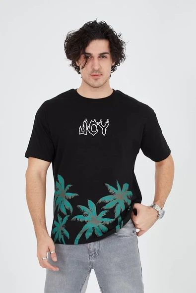 Erkek Baskılı Bisiklet Yaka T-Shirt - Siyah - 6