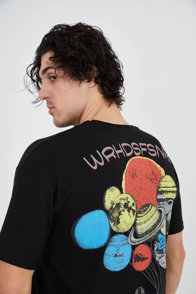 Erkek Penye Baskılı T-Shirt - Siyah - 6
