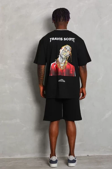 Unisex Oversize Baskılı Bisiklet Yaka T-Shirt - Siyah - 5