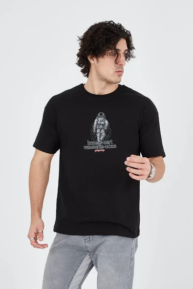 Erkek Penye Baskılı T-Shirt - Siyah - 3