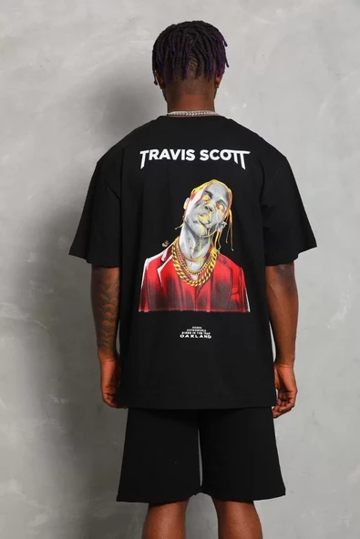 Unisex Oversize Baskılı Bisiklet Yaka T-Shirt - Siyah - 4