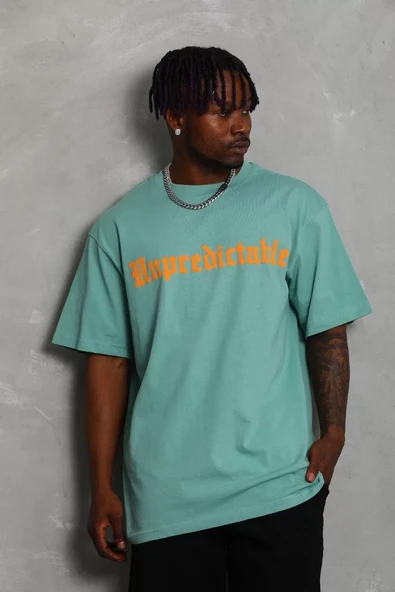 Unisex Oversize Baskılı Bisiklet Yaka T-Shirt - Mint Yeşili - 5