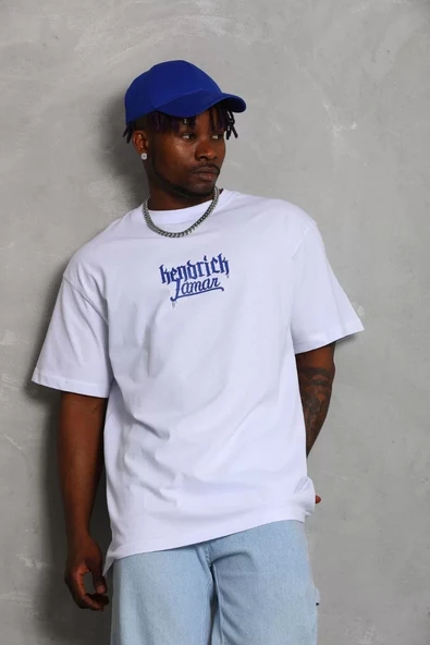 Unisex Oversize Baskılı Bisiklet Yaka T-Shirt - Beyaz - 3