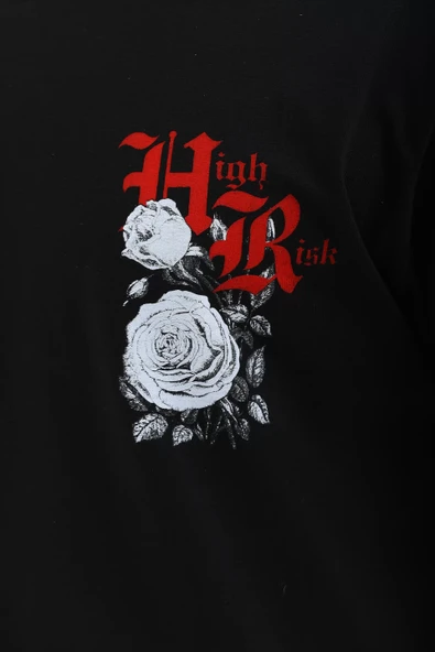 Unisex Oversize Baskılı Bisiklet Yaka T-Shirt - Siyah - 4