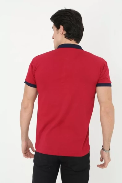 Erkek Yakalı Slim Fit Baskılı T-Shirt - Kırmızı - 2