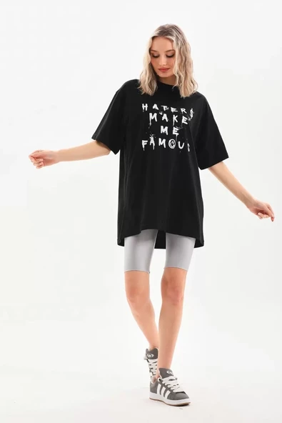 Unisex Baskılı Oversize T-Shirt - Siyah - 6