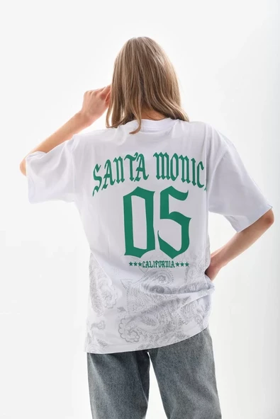 Unisex Baskılı Oversize T-Shirt - Beyaz - 5