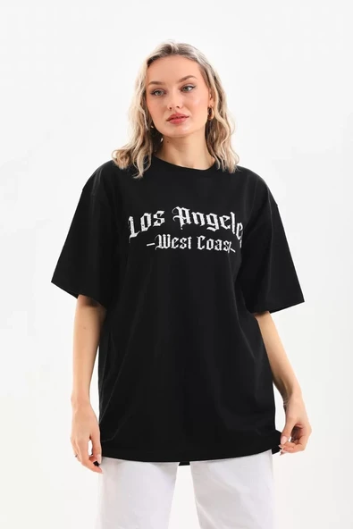 Unisex Baskılı Oversize T-Shirt - Siyah - 7