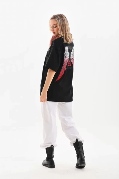 Unisex Baskılı Oversize T-Shirt - Siyah - 6