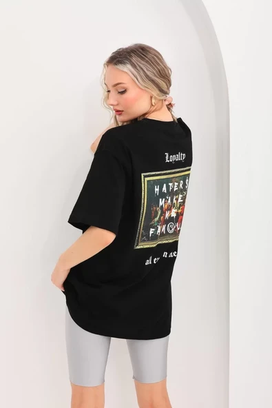 Unisex Baskılı Oversize T-Shirt - Siyah - 7