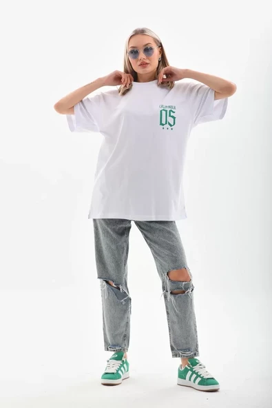 Unisex Baskılı Oversize T-Shirt - Beyaz - 6