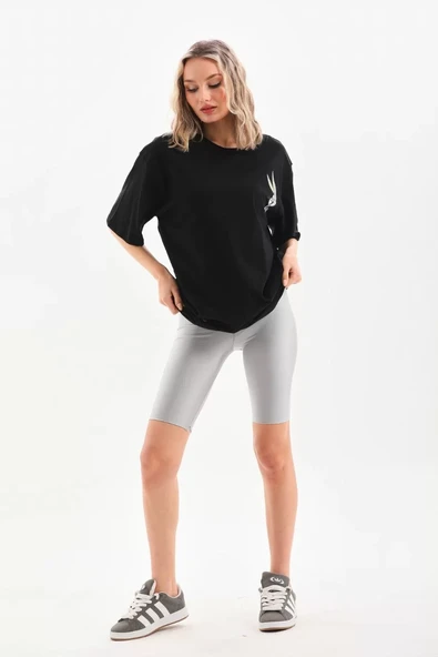Unisex Baskılı Oversize T-Shirt - Siyah - 8