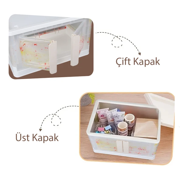 SUNUP SN-25884 31X49X30CM 32L KATLANABİLİR PLASTİK SAKLAMA KUTUSU RENKLİ KAPAKLI TEKERLEKLİ - 5