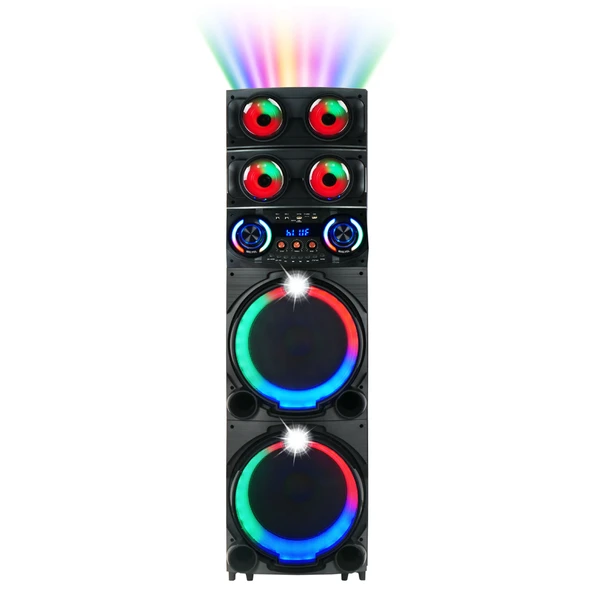 Zore GD-2126 Dijital LED Göstergeli FM Radyolu Mikrofonlu RGB TWS Çift 12 inç Stereo Bass Kablosuz Karaoke Hoparlör - Resim 7