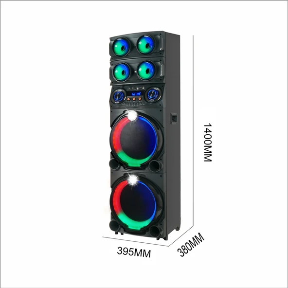 Zore GD-2126 Dijital LED Göstergeli FM Radyolu Mikrofonlu RGB TWS Çift 12 inç Stereo Bass Kablosuz Karaoke Hoparlör - Resim 6