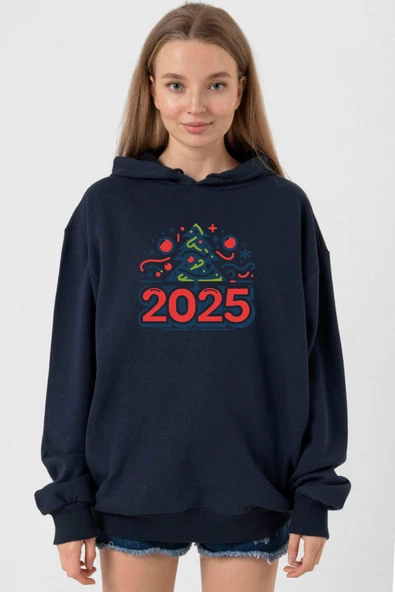 Happy New Year 2025 Essential Lacivert Kadın 3ip Kapşonlu ürün görseli 1