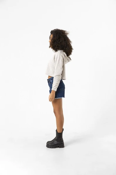 Happy New Year 2025 Essential Beyaz Kırçıllı Kadın Crop Kapşonlu - Resim 4