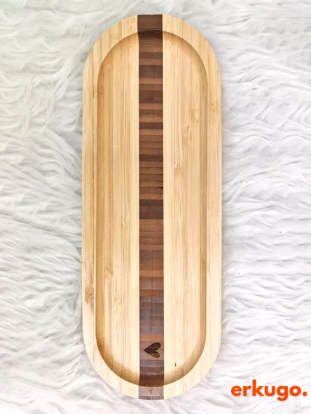 2 Adet Bambu Kalp Desenli Oval Servis Tabağı, Sunum Tabağı (25,5 X 9,5 Cm ) - 4