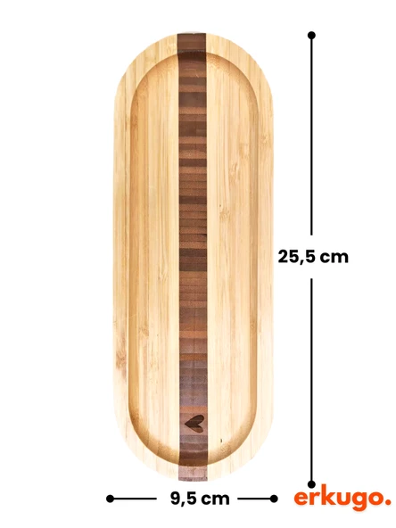 2 Adet Bambu Kalp Desenli Oval Servis Tabağı, Sunum Tabağı (25,5 X 9,5 Cm ) - 5
