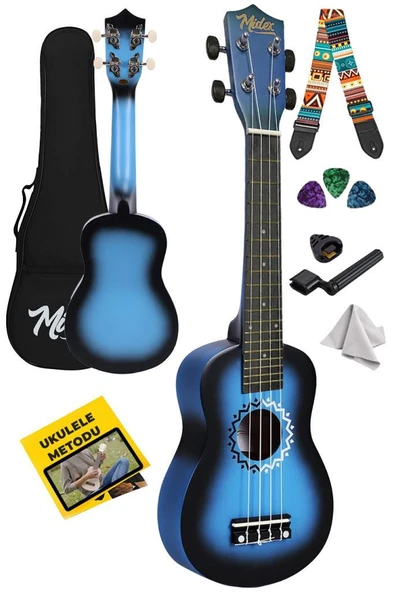 Midex UKX-600BL Sunburs Efektli Maun Concert Ukulele Full Set