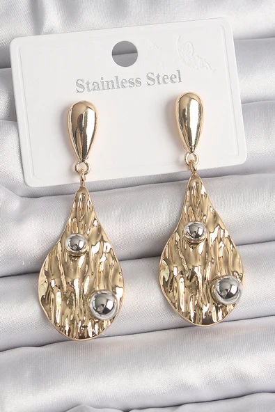 Pirinç Gold Renk Sallantı Damla Model Gümüş Top Detay Kadın Küpe - EBJ250201W30942 ürün görseli