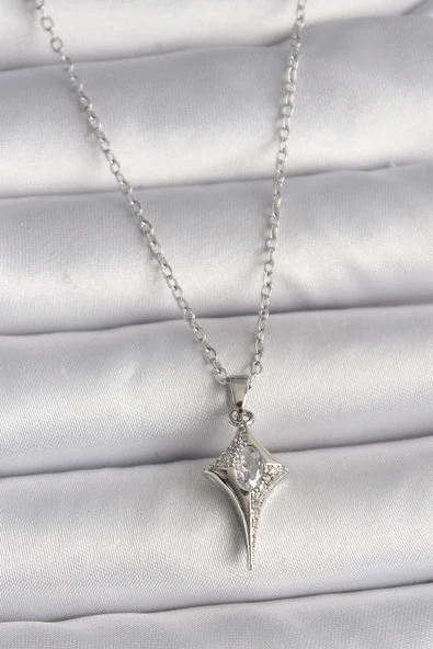 Gümüş Renk Zincir Zirkon Taşlı Kuzey Yıldızı Model Kadın Kolye - EBJ250201W30802 ürün görseli