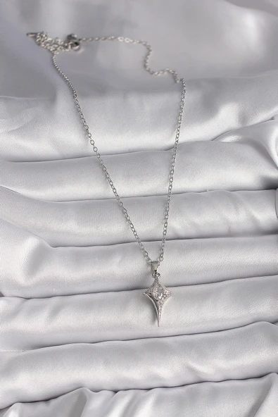 Gümüş Renk Zincir Zirkon Taşlı Kuzey Yıldızı Model Kadın Kolye - EBJ250201W30802 - Resim 2