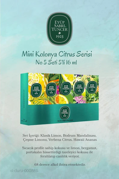 3'lü Eyüp Sabri Tuncer Mini Kolonya Citrus Serisi No 5 Seti 5'li 16 ml ve ROSIE Pamuk - Resim 4