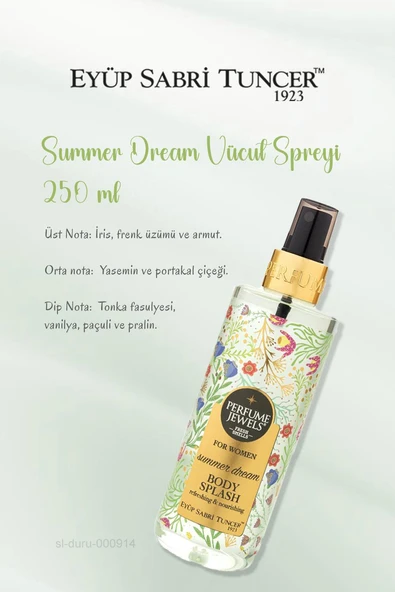 3 Adet Eyüp Sabri Tuncer Body Splash Summer Dream 250 ml ve ROSIE 60'lı Pamuk - Resim 3