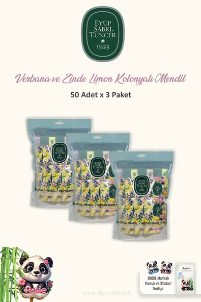 3 Paket Eyüp Sabri Tuncer Verbena & Zinde Limon Kolonyalı Mendil 50'li ve ROSIE - Resim 2