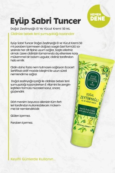 Eyüp Sabri Tuncer Doğal Zeytinyağlı El Ve Vücut Kremi 50 ML - 2