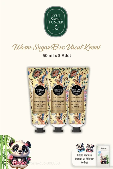 Eyüp Sabri Tuncer Pj El Ve Vücut Kremi 3'lü Warm Sugar 50 ml Tüp ve ROSIE Pamuk