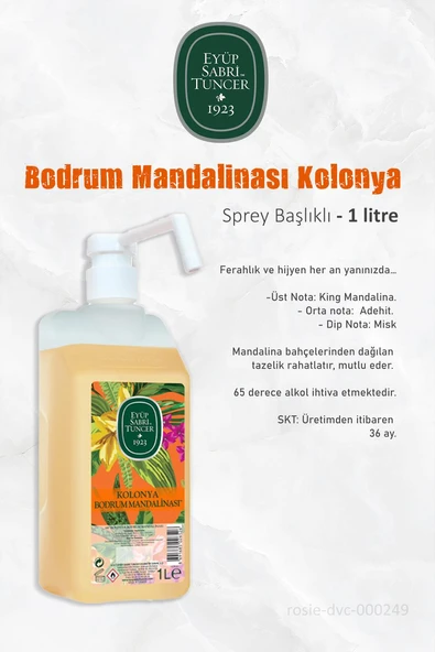 3 Adet Eyüp Sabri Tuncer Bodrum Mandalinası Sprey Başlıklı Kolonya 1 lt  ve ROSIE - 2