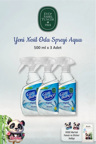 3'lü Eyüp Sabri Tuncer Yeni Nesil Oda Spreyi Aqua 500 ml ve ROSIE %100 Pamuk3'lü Eyüp Sabri Tuncer Yeni Nesil Oda Spreyi Aqua 500 ml ve ROSIE %100 Pamuk ürün görseli