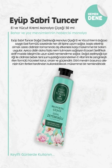Eyüp Sabri Tuncer El ve Vücut Kremi Manolya Çiçeği 50 ml ve %100 Pamuk ROSIE - 2