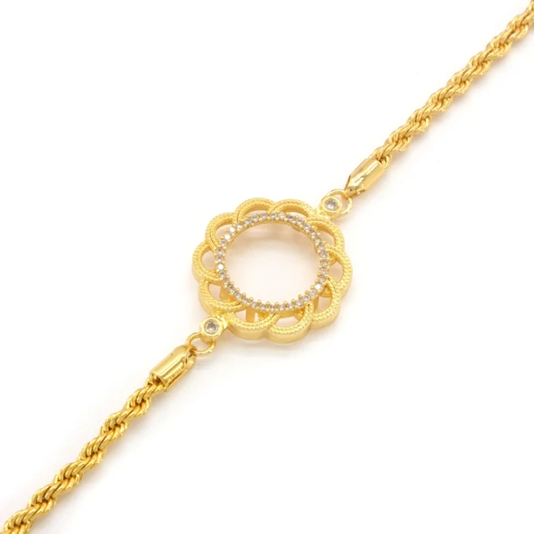 Çeyrek Altın Çerçeve Bileklik Çelik Altın Kaplama Çiçek Burgu Model BLK-1110 - Resim 3