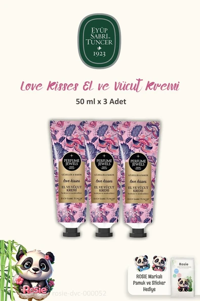 Eyüp Sabri Tuncer 3 Adet Perfume Jewels Love Kisses El Kremi 50 ml ve ROSIE