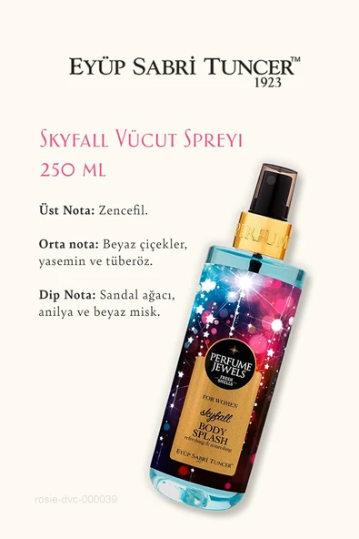 3 Adet Eyüp Sabri Tuncer Skyfall Vücut Spreyi 250 ml ve ROSIE Temizleme Pamuğu - Resim 2