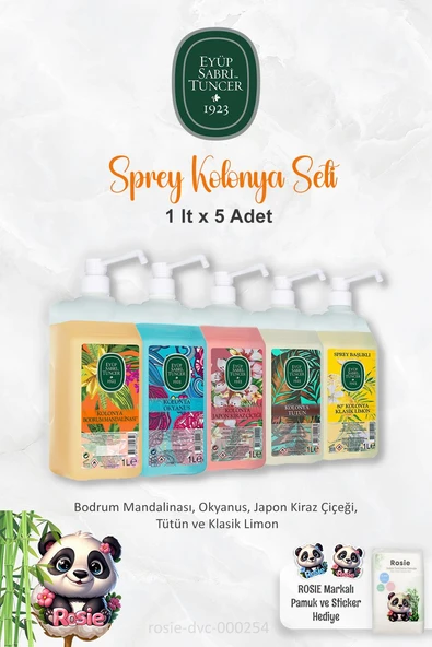 Eyüp Sabri Tuncer 1 Litrelik 5'li Sprey Kolonya Seti ve ROSIE