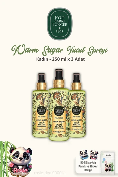 Eyüp Sabri Tuncer Pj Body Splash Warm Sugar 250 ml 3 Adet ve ROSIE Pamuk