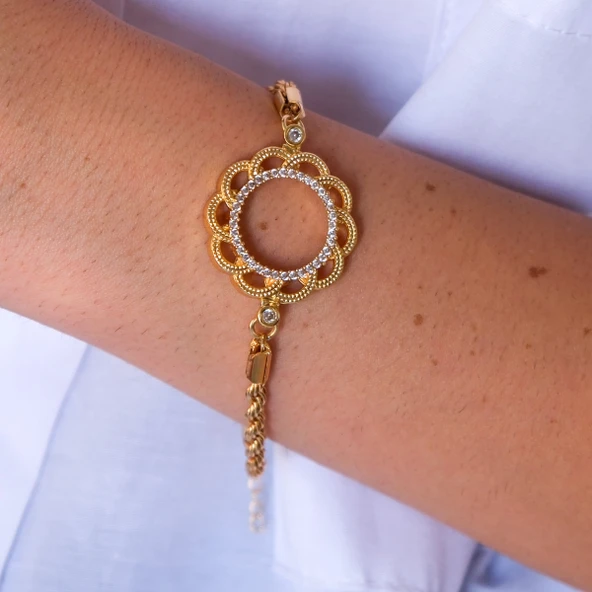 Çeyrek Altın Çerçeve Bileklik Çelik Altın Kaplama Çiçek Burgu Model BLK-1110 - Resim 2