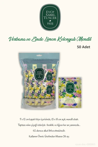 3 Paket Eyüp Sabri Tuncer Verbena & Zinde Limon Kolonyalı Mendil 50'li ve ROSIE - Resim 3