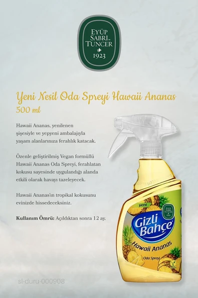 Eyüp Sabri Tuncer Yeni Nesil Oda Spreyi 3 Adet Hawaii Ananas 500 ml ve Pamuk - 3
