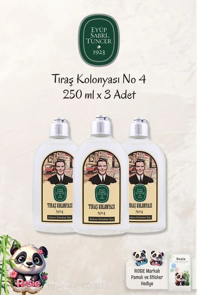 3 Adet Eyüp Sabri Tuncer Tıraş Kolonyası No: 4 ve ROSIE Doğal Temizleme Pamuğu ürün görseli