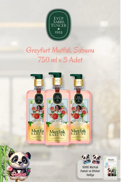 3 Adet Eyüp Sabri Tuncer Greyfurtlu Mutfak Sabunu 750 ml ve ROSIE Marka Pamuk ürün görseli