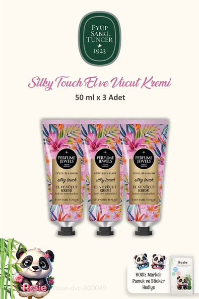 Eyüp Sabri Tuncer 3 'lü Pj El Ve Vücut Kremi Silky Touch Tüp 50 Ml ve %100 Pamuk ROSIE