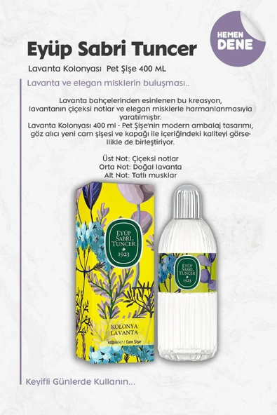 3 Adet Eyüp Sabri Tuncer Lavanta Kolonyası Cam Şişe 400 ml ve ROSIE Pamuk - Resim 2
